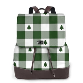 Logiee Green White Lumberjack Plaid Print Backpack Purse for Women,Fashion Leather Backpack Purse,Women's Leather Backpack for Work College Travel