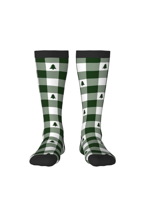 Green White Lumberjack Plaid Print Gift Stocking Stuffers,Adult Stockings,Novelty Socks,Funny Socks Birthday Running Walking Sleeping