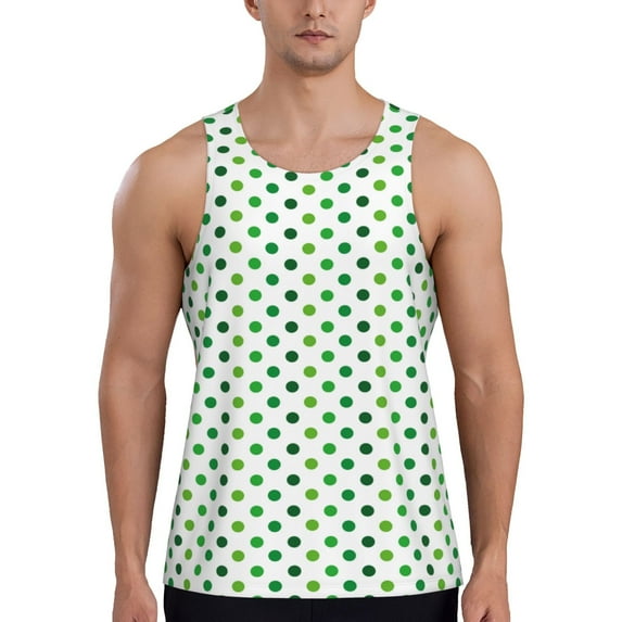 Logiee Green polka dots Print Men's Workout Tank Top,Quick Dry Workout Tank Top,Gym Muscle Tee,Fitness Bodybuilding Sleeveless T Shirt-4X-Large