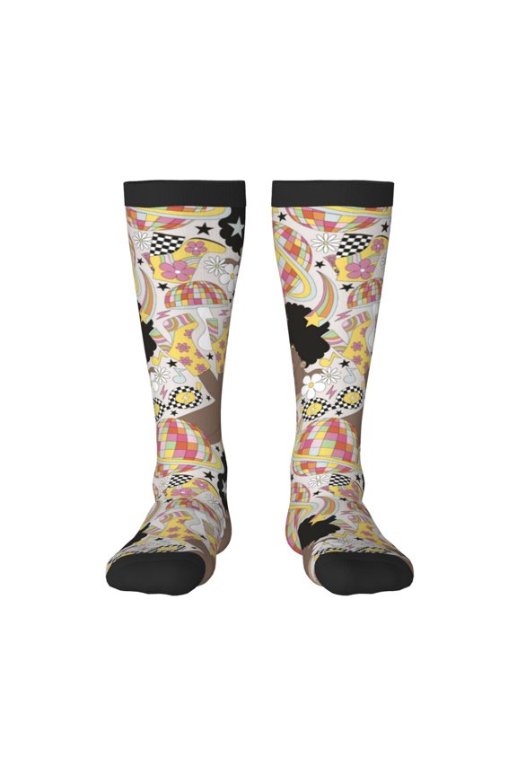 Groovy Disco Print Gift Stocking Stuffers,Adult Stockings,Novelty Socks,Funny Socks Birthday Running Walking Sleeping