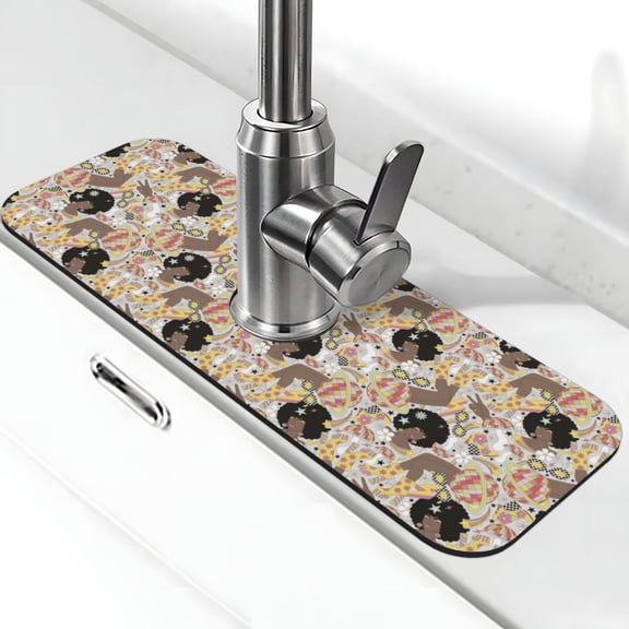 Logiee Groovy Disco Print Kitchen Sink Splash Guard Faucet Mat for Splash Guard Behind Faucet Drip Catcher for Kitchen,Bathroom,Sink Mat,Dish Drying Mat,Bathroom-15" X 5.5"