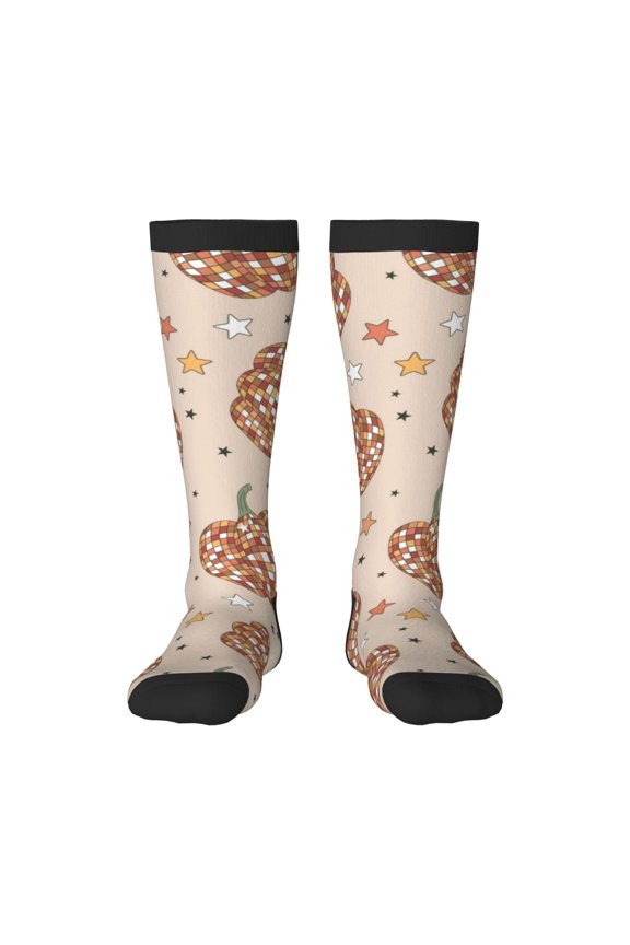 Groovy Disco Pumpkin Print Gift Stocking Stuffers,Adult Stockings,Novelty Socks,Funny Socks Birthday Running Walking Sleeping