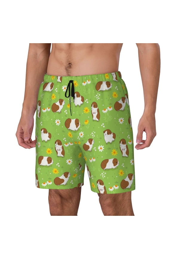 Guinea Pigs Print Men's Swim Trunk,Quick Dry Board Shorts ,Men's Swim Trunks with Compression Liner, Bathing Suits with Pockets-X-Large