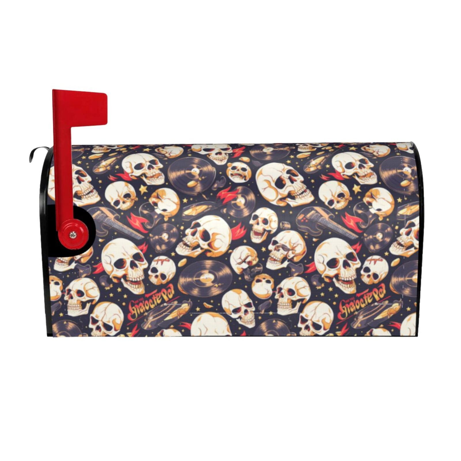 Logiee Guitar Skull record Print Post Letter Box Wrap Decor, Mailbox Cover Suitable for Standard Mailbox and Large Size Mailbox,Outdoor Yard Decoration-25.5x21 in