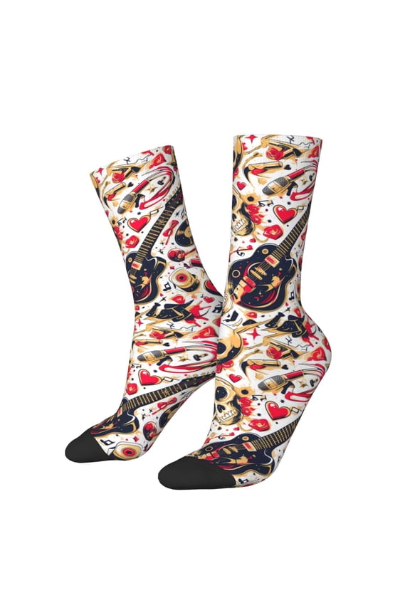 Guitar Skull rock Print Adult Socks for Men & Women,Calf Socks, Ankle Socks,Boots Socks,Breathable Casual Sock,Unisex Crew Socks