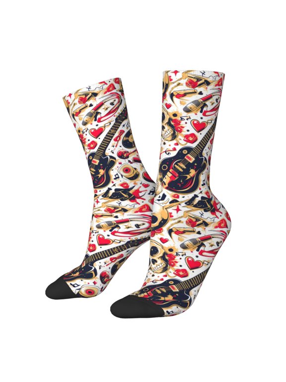 Guitar Skull rock Print Adult Socks for Men & Women,Calf Socks, Ankle Socks,Boots Socks,Breathable Casual Sock,Unisex Crew Socks