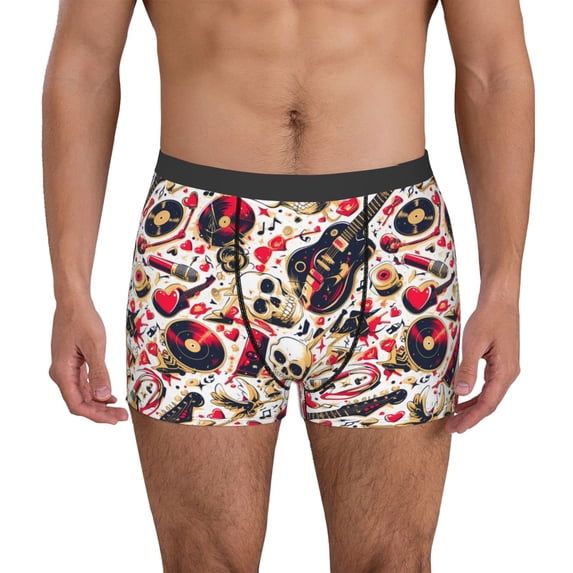 Logiee Guitar Skull rock Print Mens Boxer Briefs,Boxer Briefs for Men,Breathable Stretch Underwear,Boys Boxer Briefs-Small