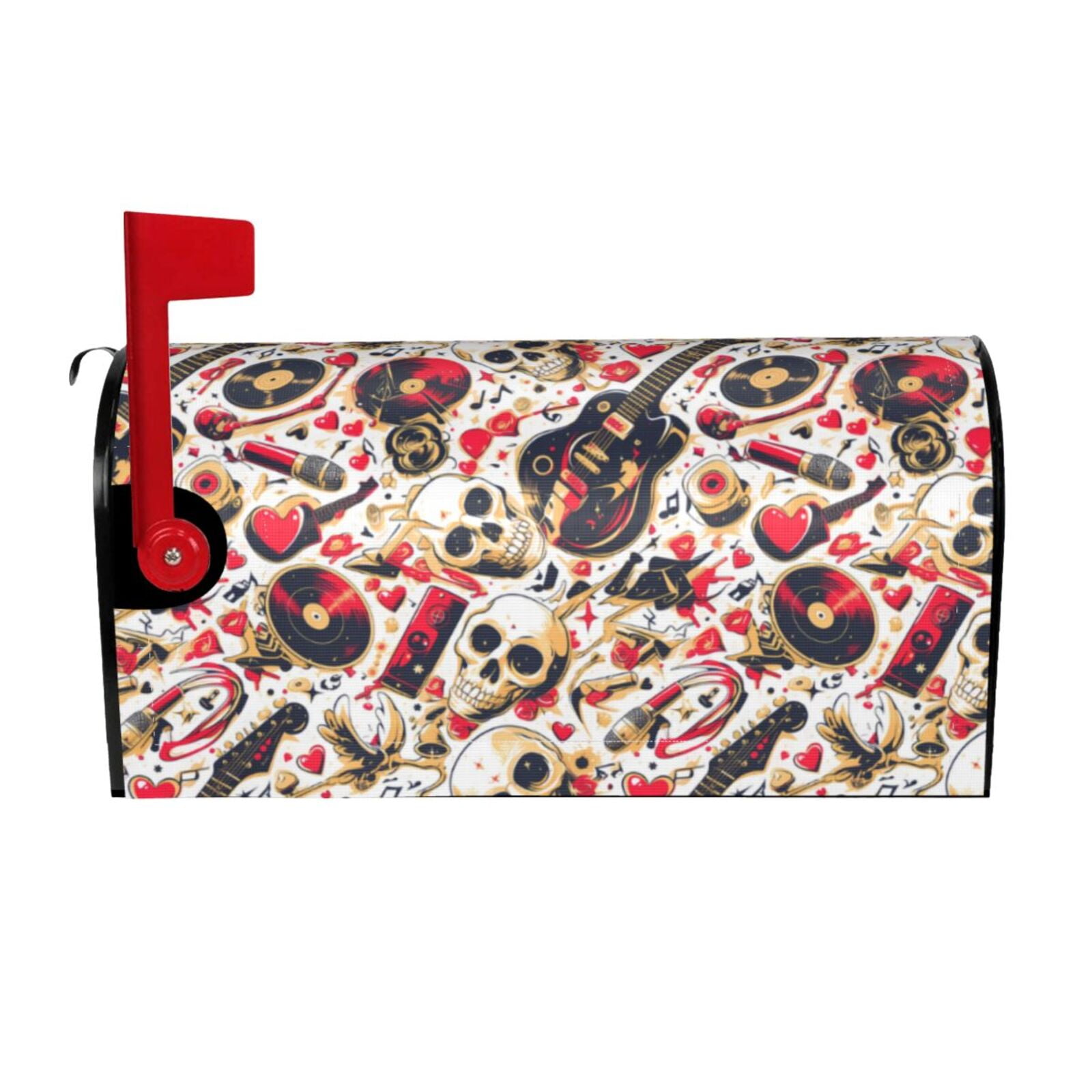 Logiee Guitar Skull rock Print Post Letter Box Wrap Decor, Mailbox Cover Suitable for Standard Mailbox and Large Size Mailbox,Outdoor Yard Decoration-21x18 in
