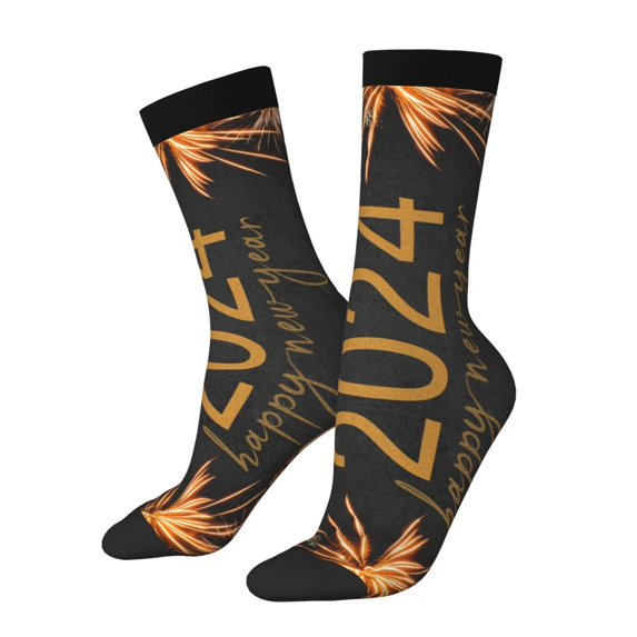 Logiee HAPPY NEW YEAR 2024 Print Adult Socks for Men & Women,Calf Socks, Ankle Socks,Boots Socks,Breathable Casual Sock,Unisex Crew Socks