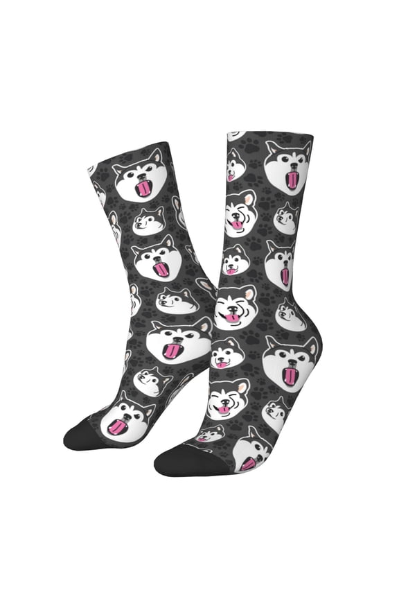 HUSKY Face Print Adult Socks for Men & Women,Calf Socks, Ankle Socks,Boots Socks,Breathable Casual Sock,Unisex Crew Socks