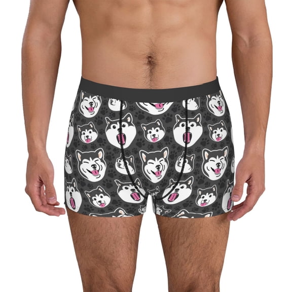 Logiee HUSKY Face Print Mens Boxer Briefs,Boxer Briefs for Men,Breathable Stretch Underwear,Boys Boxer Briefs-Medium