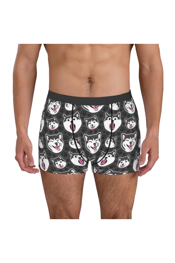 HUSKY Face Print Mens Boxer Briefs,Boxer Briefs for Men,Breathable Stretch Underwear,Boys Boxer Briefs-Small