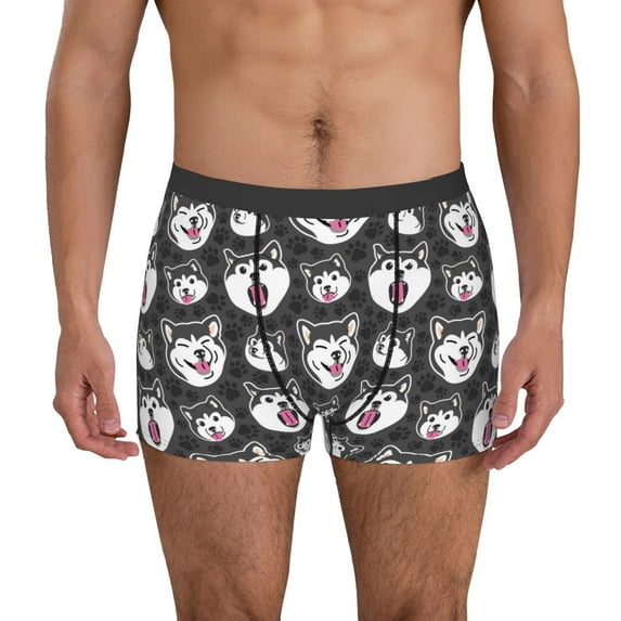 Logiee HUSKY Face Print Mens Boxer Briefs,Boxer Briefs for Men,Breathable Stretch Underwear,Boys Boxer Briefs-XX-Large