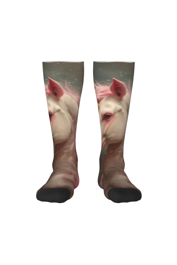 Haired White Horse Print Gift Stocking Stuffers,Adult Stockings,Novelty Socks,Funny Socks Birthday Running Walking Sleeping