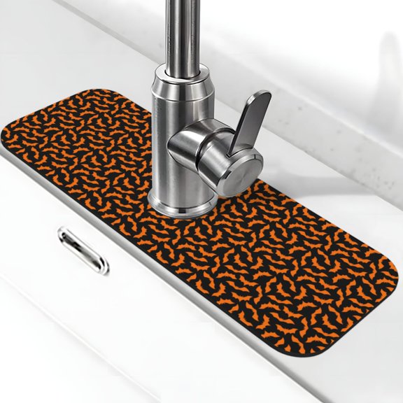 Logiee Halloween Bat Print Kitchen Sink Splash Guard Faucet Mat for Splash Guard Behind Faucet Drip Catcher for Kitchen,Bathroom,Sink Mat,Dish Drying Mat,Bathroom-15" X 5.5"