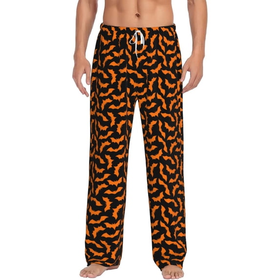 Logiee Halloween Bat Print Pajama Pants for Men,Men’s Pajama Bottoms,Mens PJ Pants with Pockets & Button Fly-X-Large