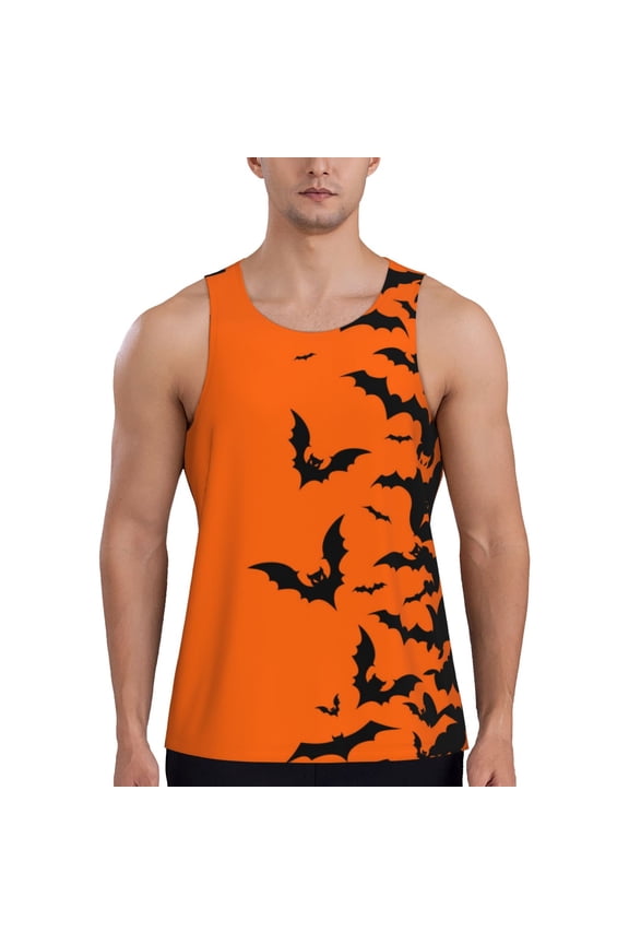 Halloween Bats Print Men's Workout Tank Top,Quick Dry Workout Tank Top,Gym Muscle Tee,Fitness Bodybuilding Sleeveless T Shirt-X-Large