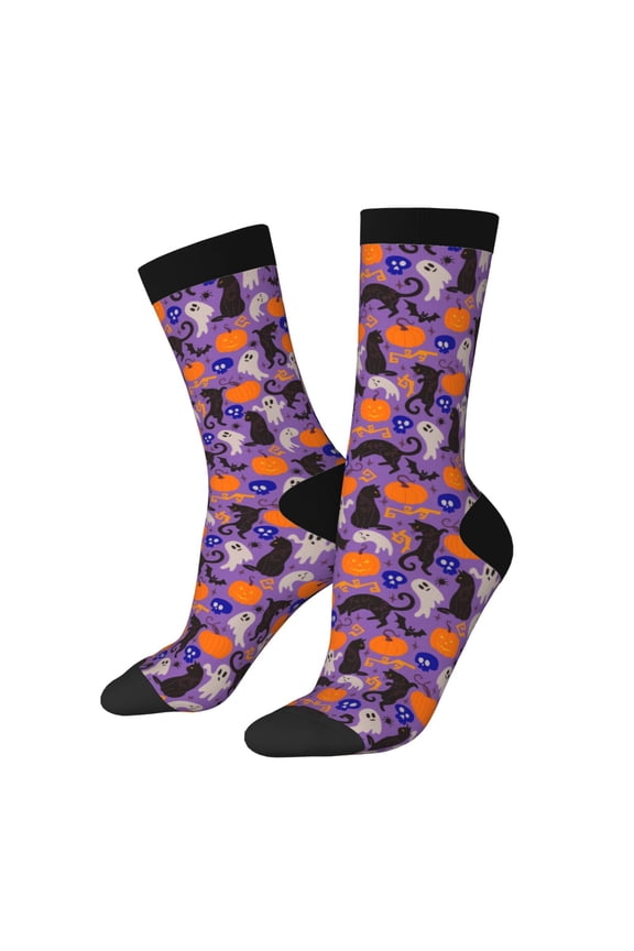 Halloween Black Cats Print Adult Socks for Men & Women,Calf Socks, Ankle Socks,Boots Socks,Breathable Casual Sock,Unisex Crew Socks