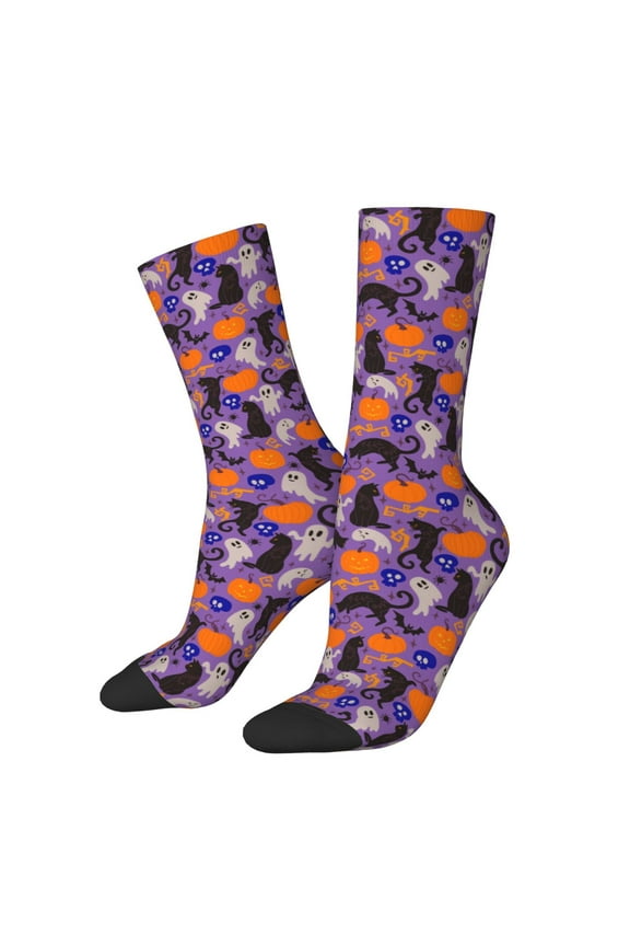 Halloween Black Cats Print Adult Socks for Men & Women,Calf Socks, Ankle Socks,Boots Socks,Breathable Casual Sock,Unisex Crew Socks