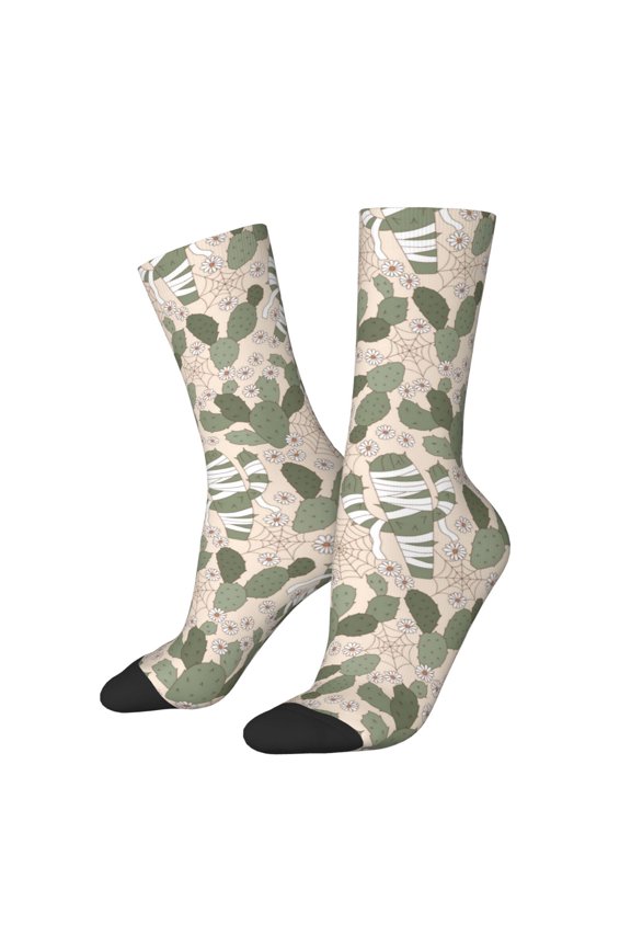 Halloween Cactus Print Adult Socks for Men & Women,Calf Socks, Ankle Socks,Boots Socks,Breathable Casual Sock,Unisex Crew Socks