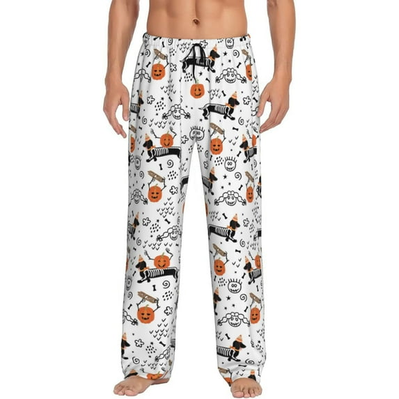 Logiee Halloween Dachshund Print Pajama Pants for Men,Men’s Pajama Bottoms,Mens PJ Pants with Pockets & Button Fly-Small