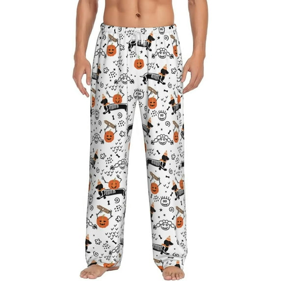 Logiee Halloween Dachshund Print Pajama Pants for Men,Men’s Pajama Bottoms,Mens PJ Pants with Pockets & Button Fly-X-Large