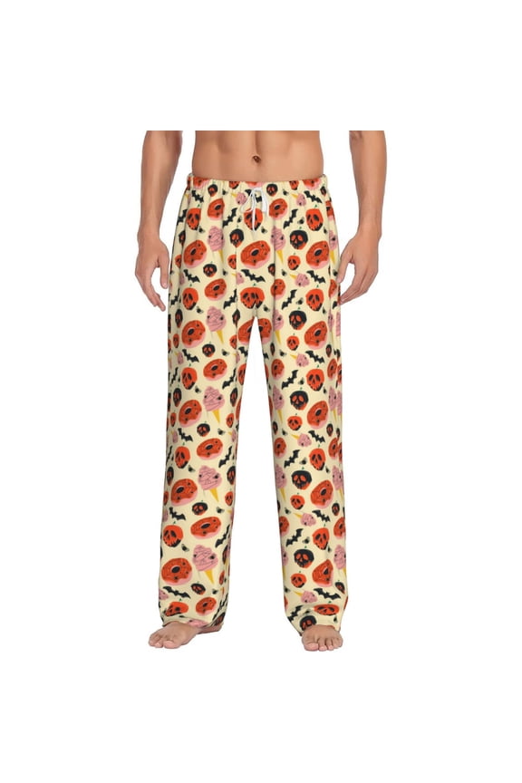 Halloween Donut Print Pajama Pants for Men,Men’s Pajama Bottoms,Mens PJ Pants with Pockets & Button Fly-Small
