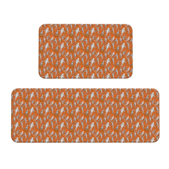 Logiee Halloween Mummy Print Kitchen Mats for Floor Sets of 2,Waterproof Kitchen Rugs,Non Slip Comfort Standing Mat Rug for Home,Runner,Sink,Office,Laundry