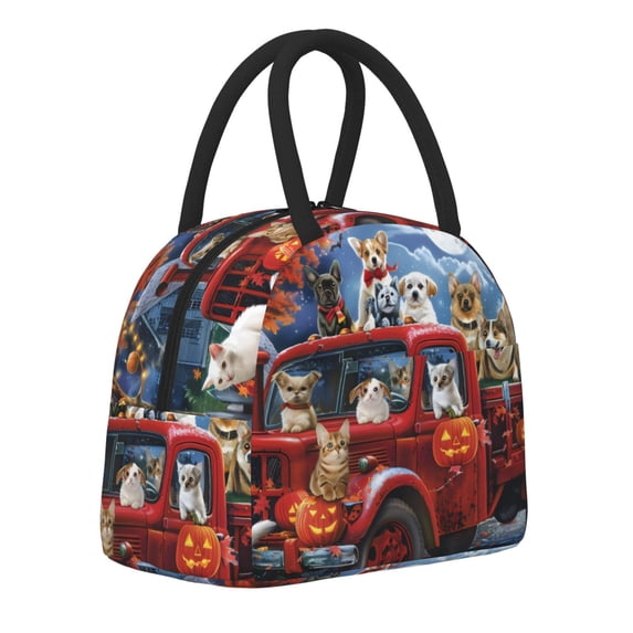 Logiee Halloween Pets Pumpkins Print Lunch Bag for Women & Men,Adult Insulated Lunch Box,Food Lunch Containers,Reusable High Capacity Lunch Tote Bags for Work, Travel, Outdoor