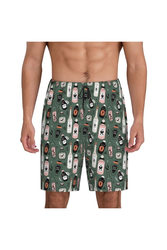 Halloween Potions Print Men's Pajama Shorts with Drawstring & Pockets,Sleep Shorts for Men,Sleepwear Bottoms,Elastic Waistband Loungewear-X-Large