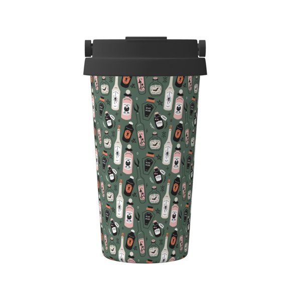 Logiee Halloween Potions Print Stainless Steel Coffee Tumbler, Travel Coffee Mug, Insulated Coffee Mug with Lid, Spill Proof Coffee Cup, Portable Thermal Mug