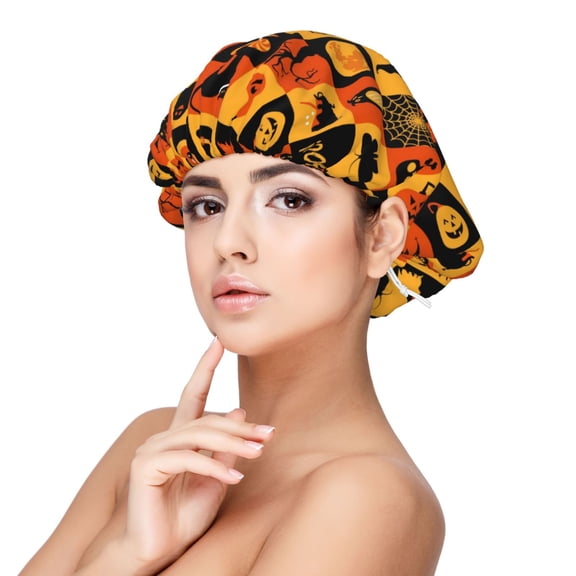 Logiee Halloween Print Silk Bonnet Satin Bonnet for Sleeping Women and Men,Double Layer Hair Bonnet for Curly Braids Hair