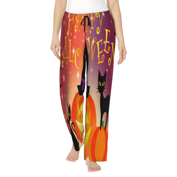 Logiee Halloween Print Women Pajama Pants,Comfy Pj Bottom with Pockets & Drawstring,Stretch Casual Sleepwear-XX-Large