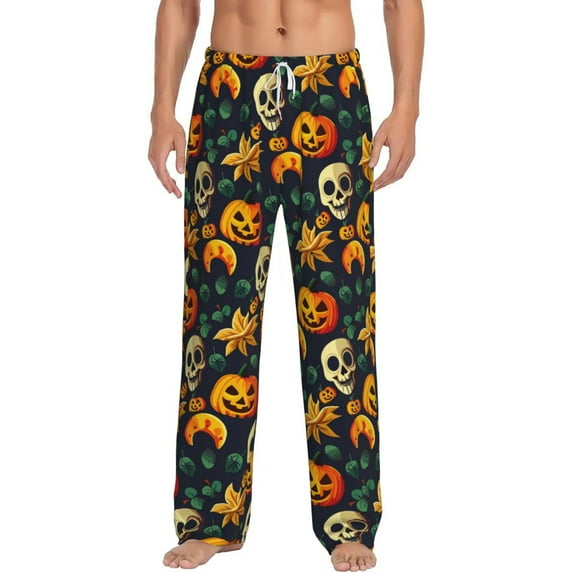 Logiee Halloween Skull Print Pajama Pants for Men,Men’s Pajama Bottoms,Mens PJ Pants with Pockets & Button Fly-Large