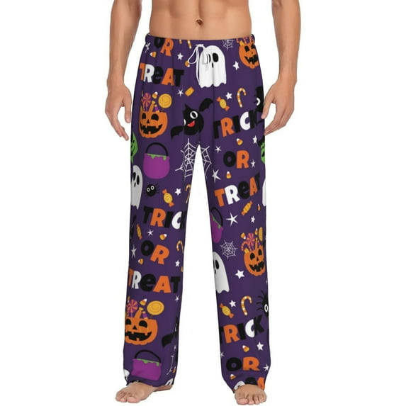 Logiee Halloween Sweet Candy Print Pajama Pants for Men,Men’s Pajama Bottoms,Mens PJ Pants with Pockets & Button Fly-XX-Large