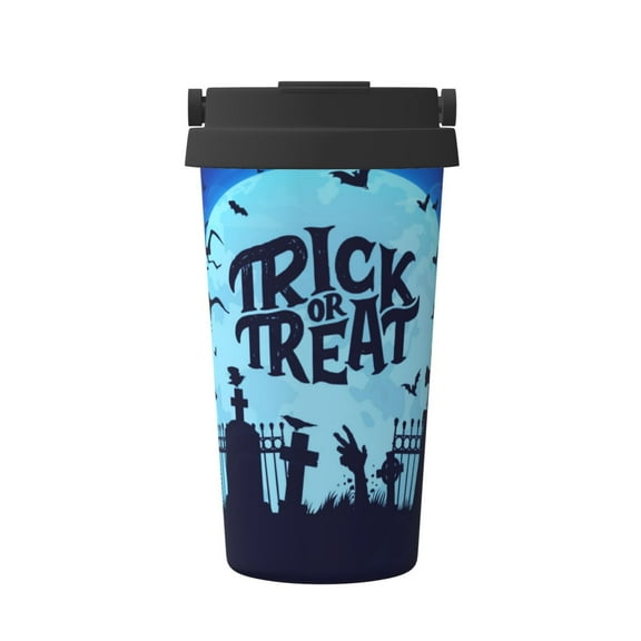 Logiee Halloween Trick Or Treat Print Stainless Steel Coffee Tumbler, Travel Coffee Mug, Insulated Coffee Mug with Lid, Spill Proof Coffee Cup, Portable Thermal Mug