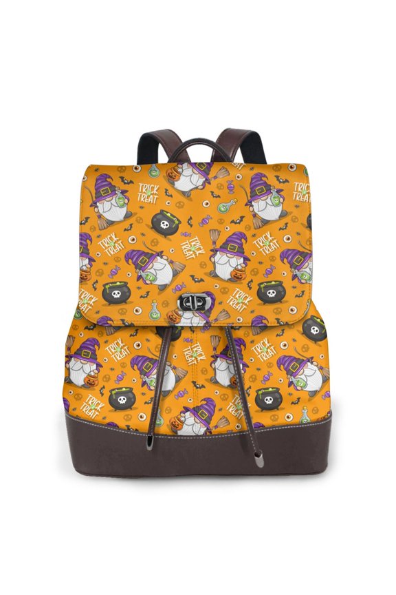 Logiee Halloween Witches Gnome Print Backpack Purse for Women,Fashion Leather Backpack Purse,Women's Leather Backpack for Work College Travel