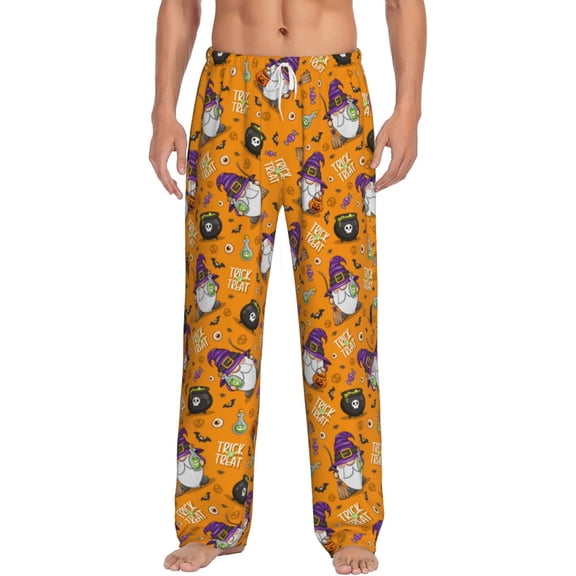 Logiee Halloween Witches Gnome Print Pajama Pants for Men,Men’s Pajama Bottoms,Mens PJ Pants with Pockets & Button Fly-Small