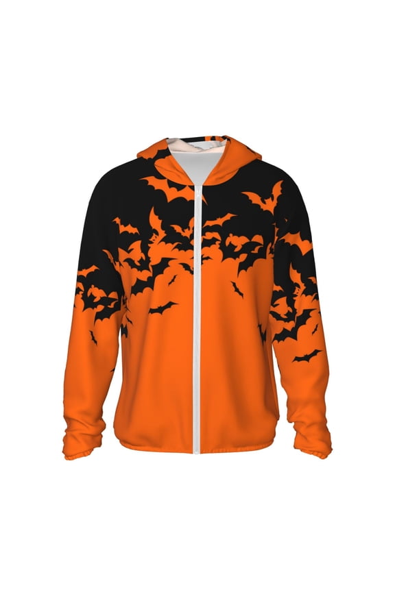 Halloween With Black Bats Print Men's Women Light Jacket Full Zip Sun Protection Hoodie Long Sleeve Sun Shirts for Men Hiking Fishing Zip Pockets-XX-Large