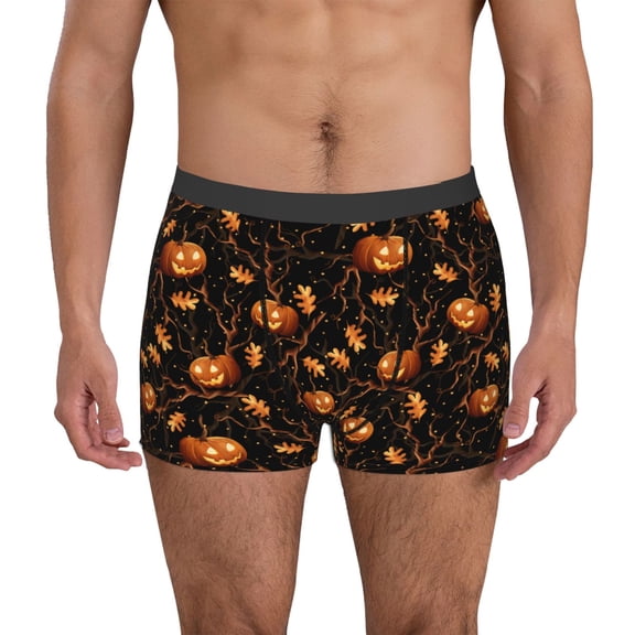 Logiee Halloween With Pumpkins Print Mens Boxer Briefs,Boxer Briefs for Men,Breathable Stretch Underwear,Boys Boxer Briefs-Small