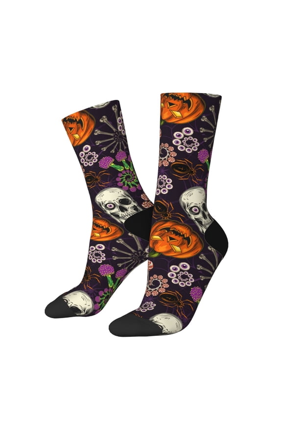 Halloween With Skull Print Adult Socks for Men & Women,Calf Socks, Ankle Socks,Boots Socks,Breathable Casual Sock,Unisex Crew Socks