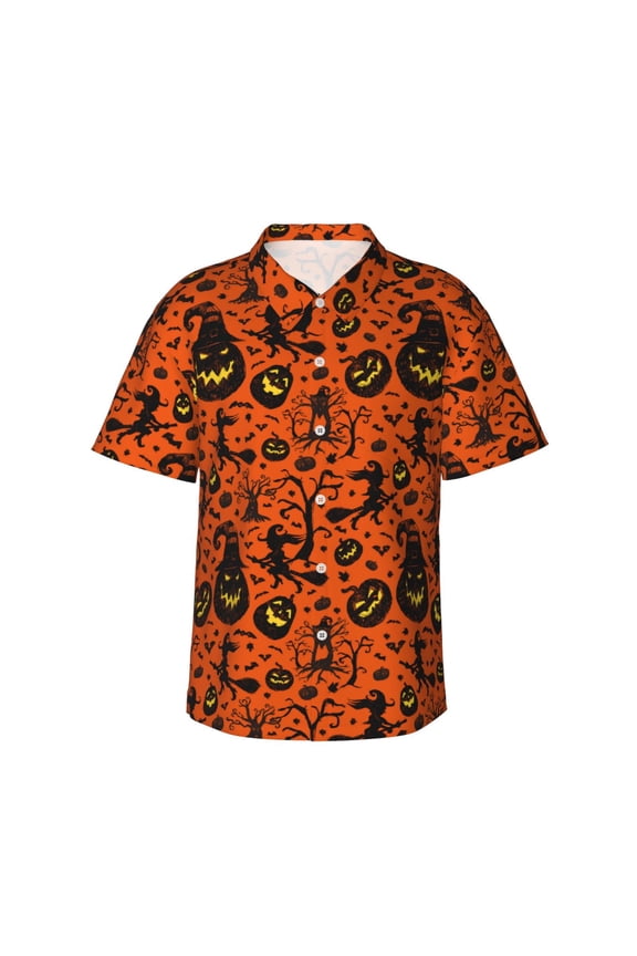 Halloween3 Print Mens Hawaiian Shirts,Loose-Fit Short Sleeve Button Down Tropical Aloha Beach Shirt,Summer Vacation Wedding Tops,Medium
