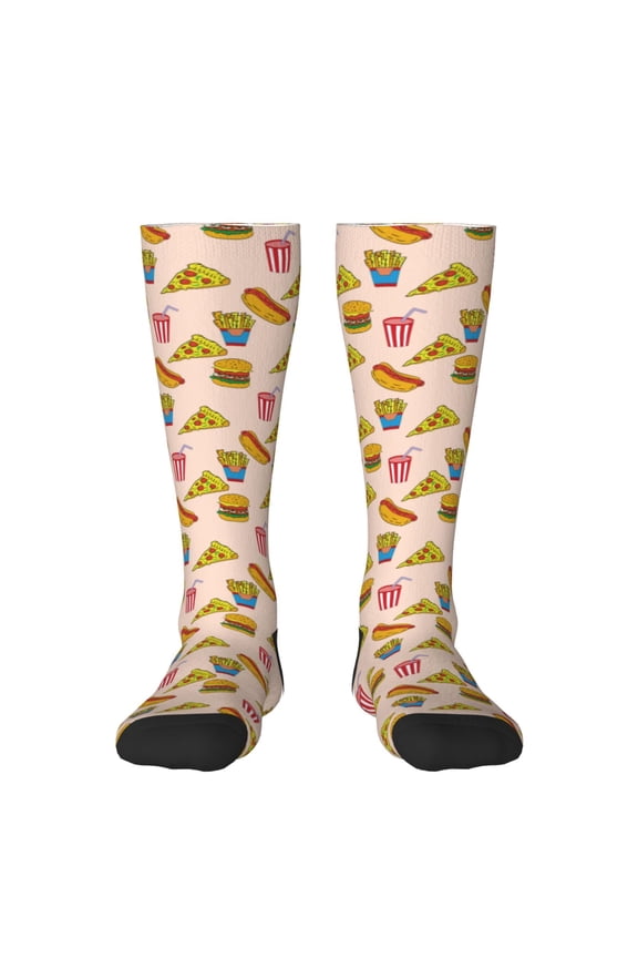 Hamburger Pizza Coke Print Gift Stocking Stuffers,Adult Stockings,Novelty Socks,Funny Socks Birthday Running Walking Sleeping