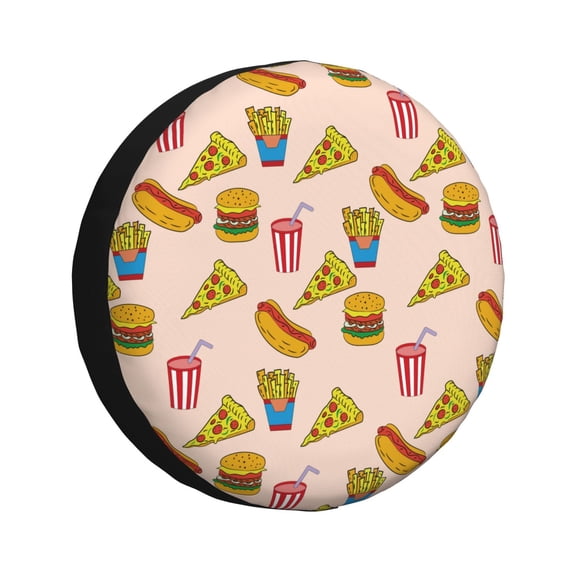 Logiee Hamburger Pizza Coke Print Spare Tire Cover, Universal Wheel Protectors,Waterproof Dust-Proof UV Sun Wheel Tire Cover,Fit for SUV, RV, Travel Trailer, Truck-14 inch