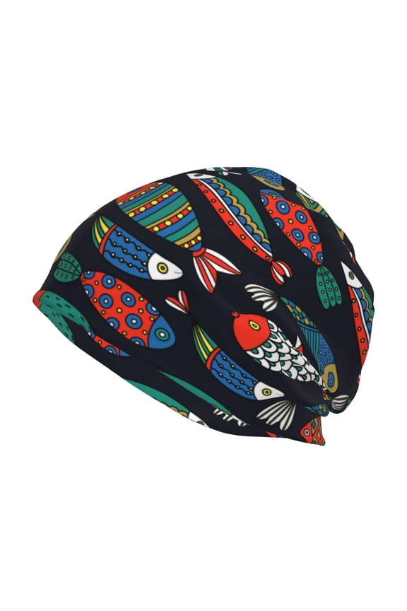 Hand Drawn Colorful Fishes Print Unisex Knit Beanie for Men Women Winter Hat,Beanies Skull Caps
