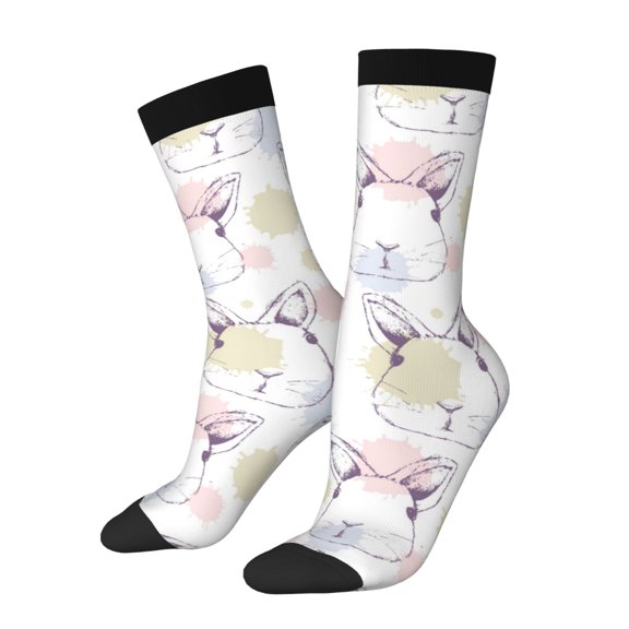 Logiee Hand Drawn Rabbit Print Adult Socks for Men & Women,Calf Socks, Ankle Socks,Boots Socks,Breathable Casual Sock,Unisex Crew Socks