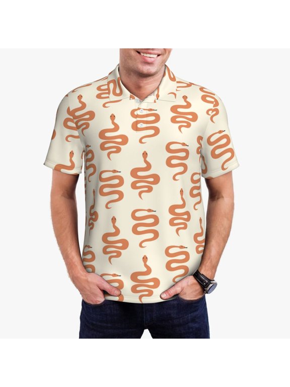 Hand Drawn Snake Print Mens Polo Shirts,Mens Golf Polo Shirts,Short Sleeve Casual Polo Shirts for Men,Summer Fashion Beach Shirts-Small
