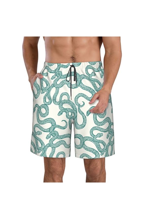 Hand Drawn Snake Print Mens Swim Trunks Quick Dry Board Shorts,Breathable Hawaii Beach Shorts Swimwear Bathing Suits-Large