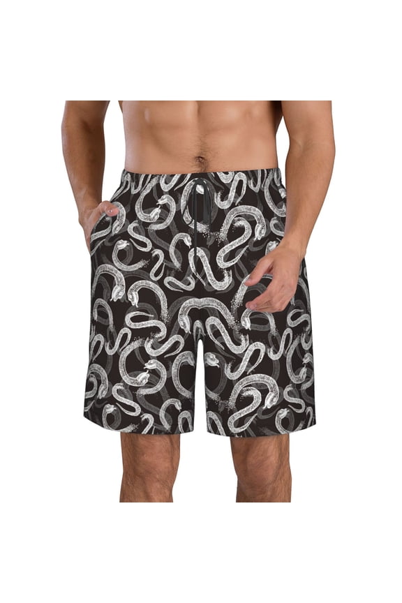 Hand Drawn Snake Print Mens Swim Trunks Quick Dry Board Shorts,Breathable Hawaii Beach Shorts Swimwear Bathing Suits-Large