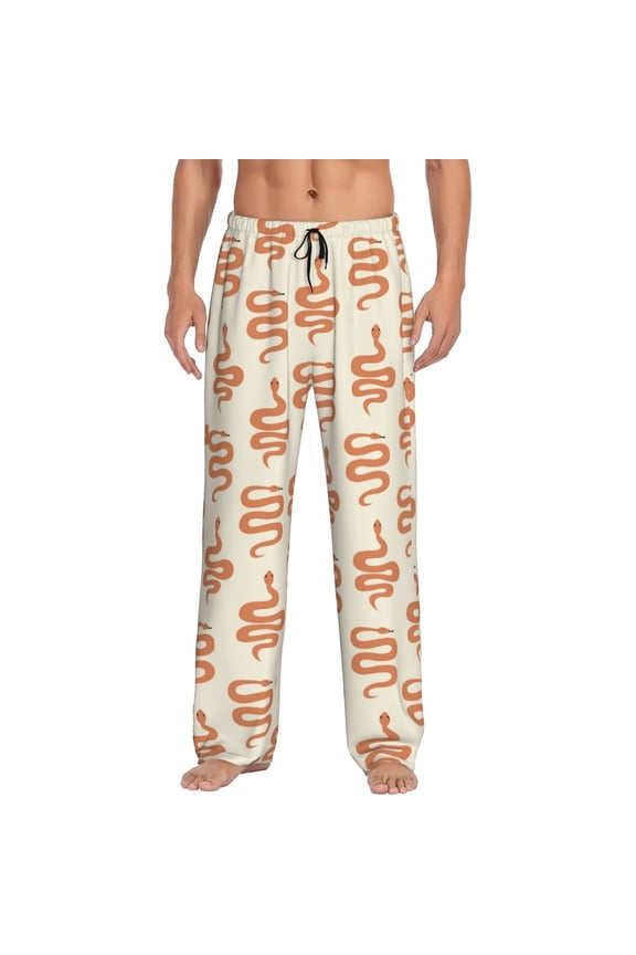 Hand Drawn Snake Print Pajama Pants for Men,Men’s Pajama Bottoms,Mens PJ Pants with Pockets & Button Fly-Large